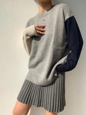 Puree｜#1966 color block crewneck 三色圆领套头羊绒毛衣  [混色]