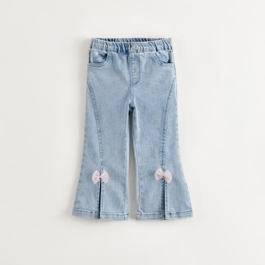 马克珍妮女童蝴蝶结Q弹牛仔喇叭裤 宝宝裤子2025年春装新款550336 商品图2