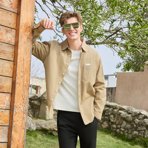 半身缘男装 春季洗水棉吸湿排汗简约休闲百搭衬衫251212U01012071 商品图2