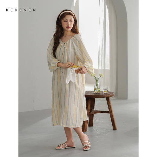 可人儿小众设计新款泡泡绵女士睡裙春秋长袖少女睡衣可外穿连衣裙 商品图2