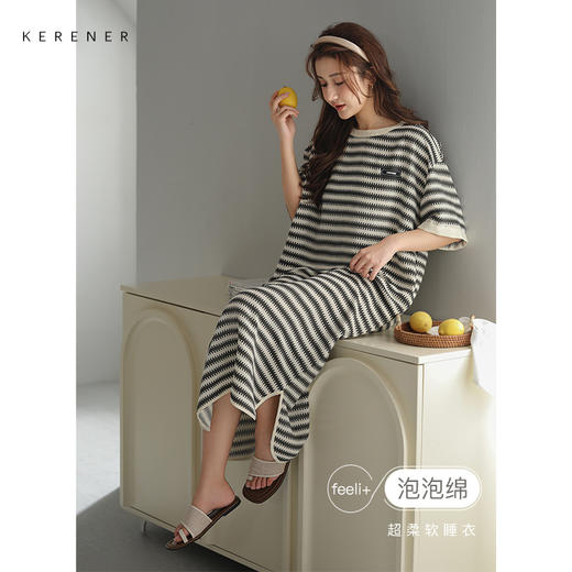 可人儿小众设计师新款泡泡绵女睡衣夏季短袖少女睡裙可外穿连衣裙 商品图0