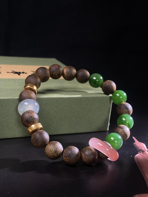 XY0060原创沉香DIY圆珠手串碧玉南红跑环 商品图0