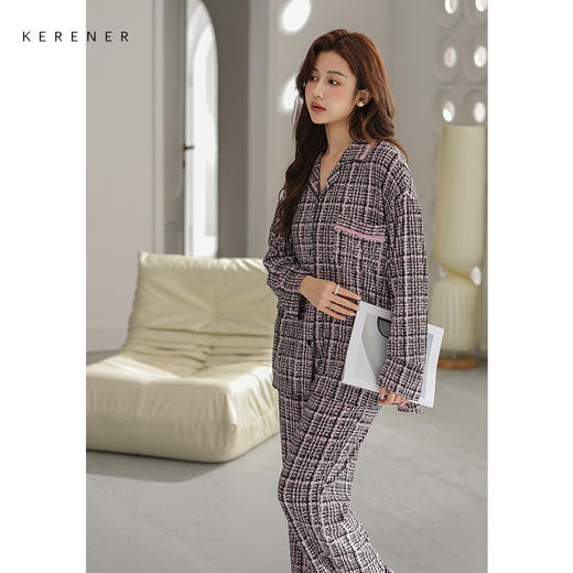 可人儿原创设计新款云柔棉女士睡衣春秋长袖时尚可外出家居服套装 商品图2