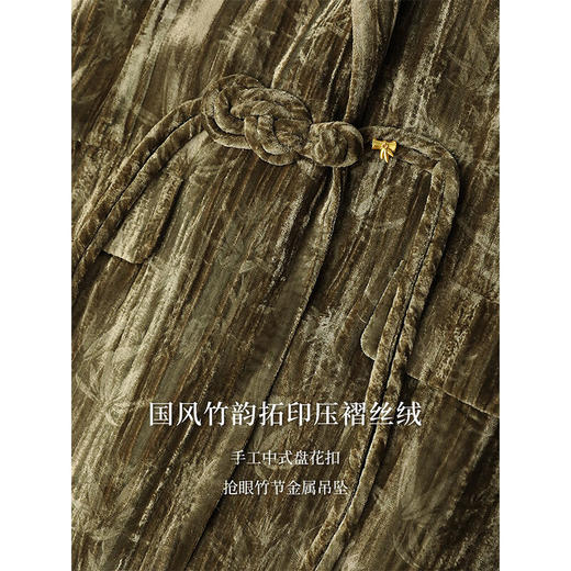 COCOBELLA新中式竹叶拓印压褶丝绒西装女国风盘扣外套SI3032 商品图4