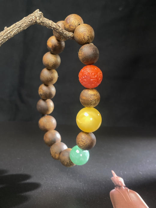 XY0076原创沉香DIY三宝手串翡翠蜜蜡南红回纹珠 商品图3