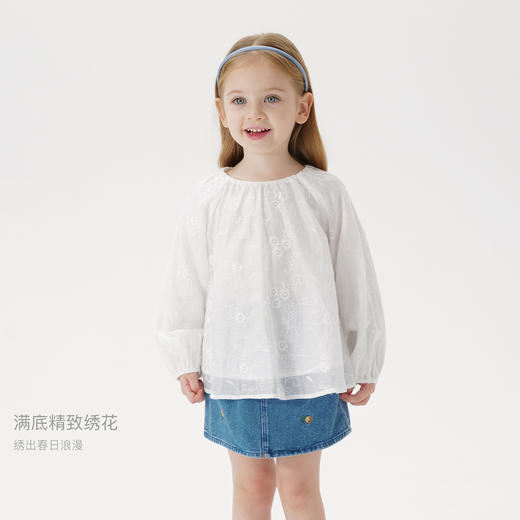 马克珍妮女童绣花泡泡袖衬衫 宝宝衬衣上衣2025年春装新款550331 商品图2
