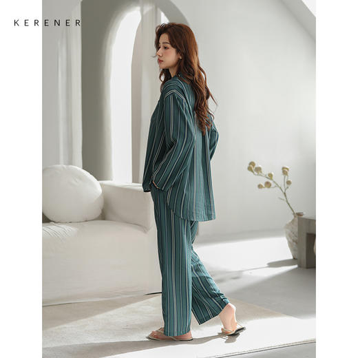 可人儿原创设计新款超柔缎女士睡衣春秋长袖时尚可外出家居服套装 商品图3
