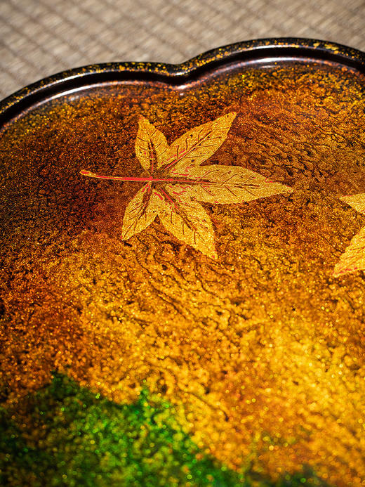 0591【国企严选，山海食材】【瓷漆器茶盘】非遗技艺大漆流金枫叶小茶台 福州茶盘家用黑檀木茶室装饰大小号壶承干泡 分享盘/00210016B 商品图2