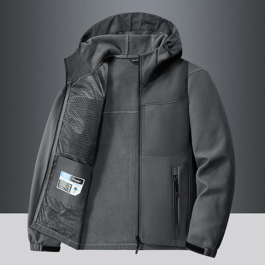 冬季新款男士夹克外套 防风摇粒绒连帽休闲软壳冲锋衣风衣 商品图1