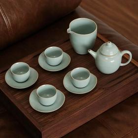 汝瓷 玛瑙天青釉 开片茶具小品壶大套装  釉色温润雅致 釉面光亮内敛 雅致