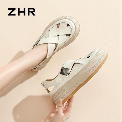 ZHR则则厚底透气板鞋女2024夏季复古时尚百搭单鞋增高罗马凉鞋女 商品图9
