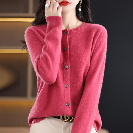 雀说一线成衣无缝100%纯羊毛秋冬新款女短款圆领宽松针织开衫毛衣外套ALM2-019 商品图1