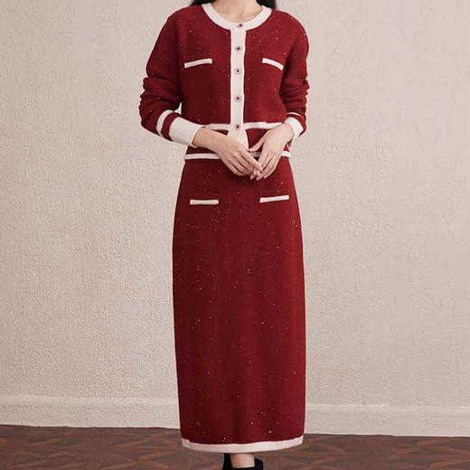 【自】全新升级【铂金会员477/天猫639/差价162】(83948) 洛诗琳法式气质小香风套装秋冬新款针织开衫半身裙两件套83948 商品图2