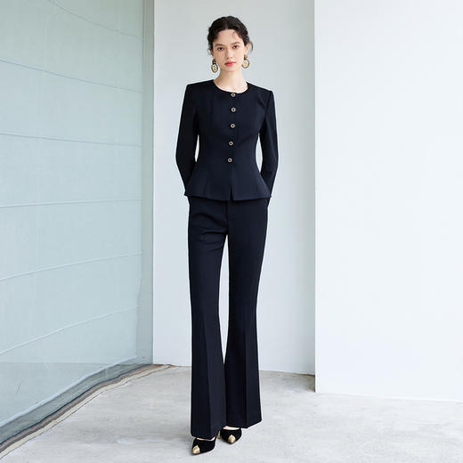 IWY/时尚干练职业西装套装气质通勤黑色圆领外套女工作服裤子CP2195 商品图0