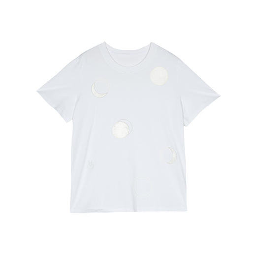 谜底白T恤短袖女2025春季新品圆领百搭基础宽松刺绣上衣251MT0058 商品图4