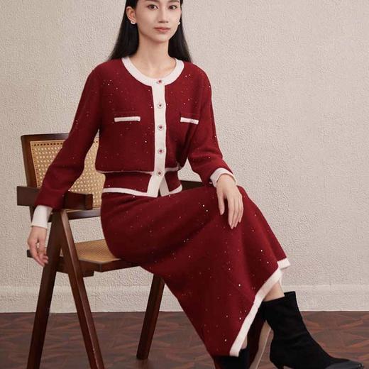 【自】全新升级【铂金会员477/天猫639/差价162】(83948) 洛诗琳法式气质小香风套装秋冬新款针织开衫半身裙两件套83948 商品图0