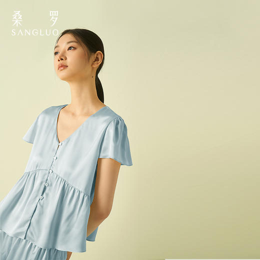 SANGLUO桑罗 娃娃衫短袖纯净真丝短裤套装女甜美外穿家居服 商品图5