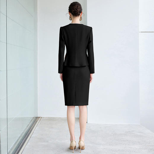 IWY/法式通勤西装套装女高级感珍珠圆领长袖外套黑色职业装正装半裙CS2072 商品图4