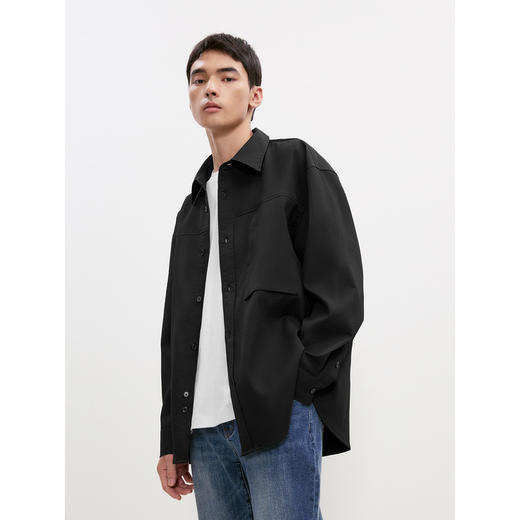 GXG男装 口袋设计坑条面料宽松长袖衬衫外套男士上衣 24秋季热卖 商品图3