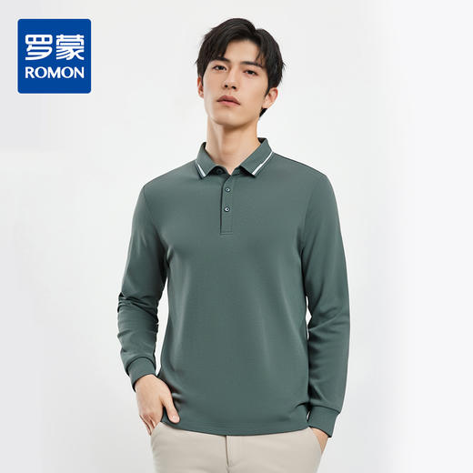 【福利款】罗蒙男士春秋经典双面领男式polo衫男长袖t恤男打底衫男士t恤 商品图0