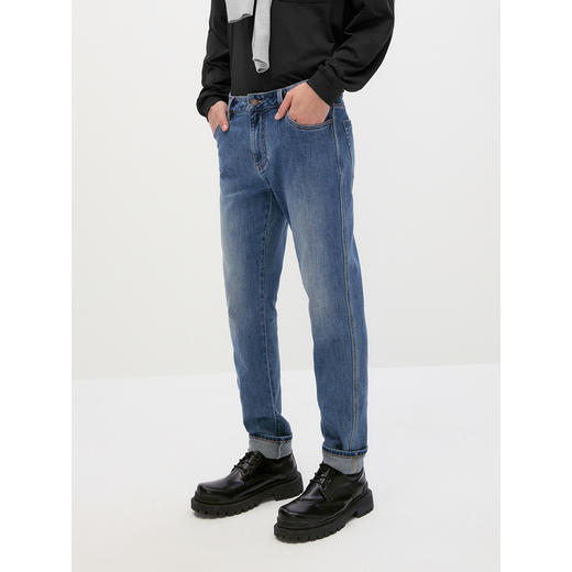 GXG男装 水洗蓝修身弹力牛仔裤男休闲裤子柔软长裤 2024秋季热卖 商品图4