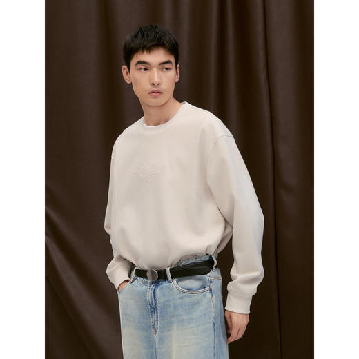 GXG男装 双色仿麂皮立体压花简约时尚圆领宽松卫衣男  秋季热卖 商品图2