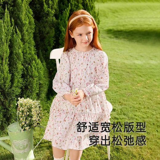 英氏女童裙子春夏长袖透气森系女宝碎花连衣裙百搭2025新款A字裙 商品图2