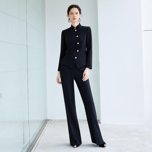 IWY/中式立领西装套装女士职场正装阔腿裤2025新款公务员黑色工装CP2196 商品图0