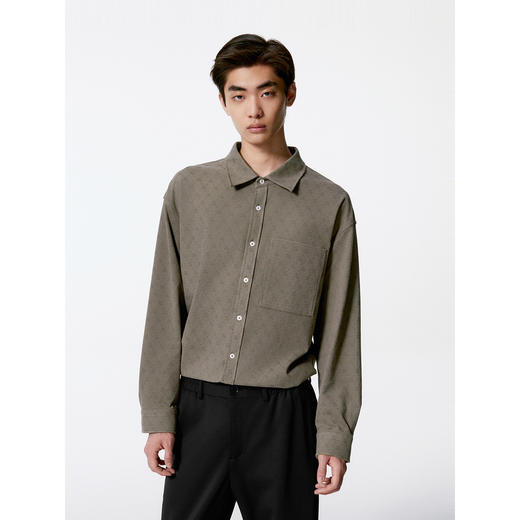 GXG男装 棕灰色基础宽松翻领长袖衬衫男24年秋季热卖G24X033040 商品图3