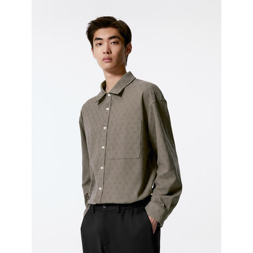 GXG男装 棕灰色基础宽松翻领长袖衬衫男24年秋季热卖G24X033040 商品图4