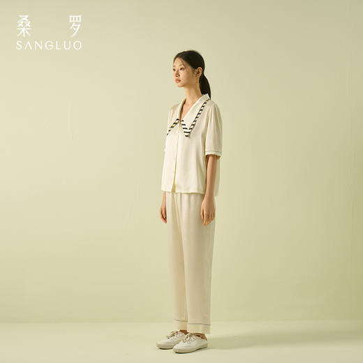 桑罗复古轻法式尖领泡泡袖甜美睡衣套装可外穿家居服 商品图4