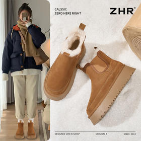 ZHR则则加绒加厚雪地靴女2024冬季新款保暖防泼溅毛毛鞋耐磨棉鞋