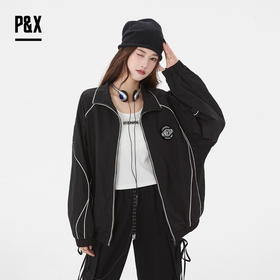 P&X设计师女装 时尚潮流宽松休闲字母短款风衣翻领825119083 黑色