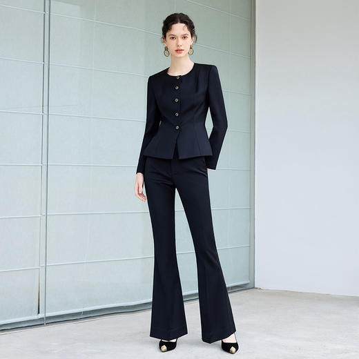 IWY/时尚干练职业西装套装气质通勤黑色圆领外套女工作服裤子CP2195 商品图1