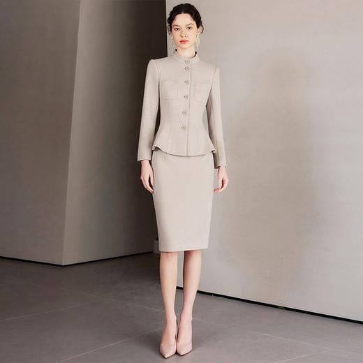 IWY/秋冬燕麦色职业装气质女神范西装套装高级感立领羊毛呢子外套CS2187 商品图2