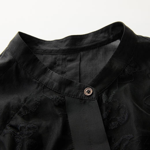 谜底黑色衬衫长袖女2025春款通勤风轻薄飘逸插肩袖衬衣251MC0085 商品图3