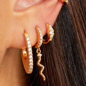 北京仓｜MYA-BAY-LITTLE SNAKE-蛇来运转 锆石 hoop 吊坠耳环（单只）［比利时设计师］