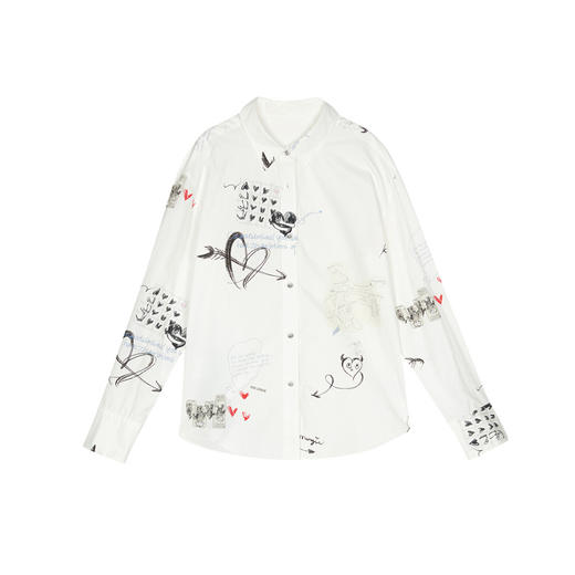 谜底印花衬衫长袖女2025春新品通勤风复古花色宽松衬衣251MC0087 商品图4