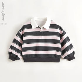 马克珍妮女童美式休闲条纹polo领卫衣2025年春装新款250151
