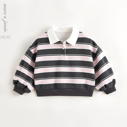 马克珍妮女童美式休闲条纹polo领卫衣2025年春装新款250151 商品图0