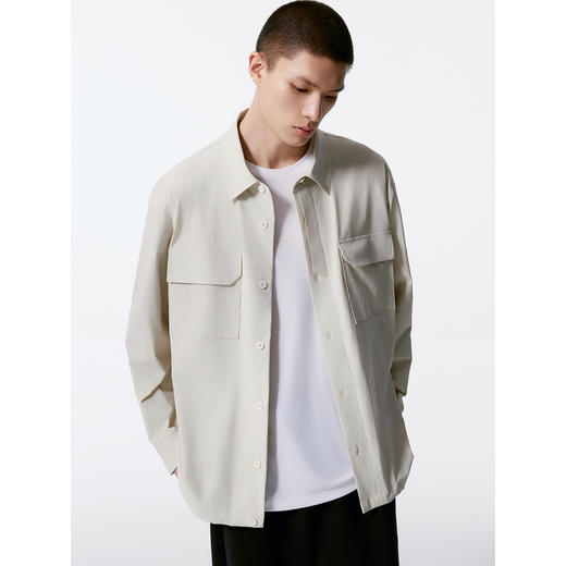 GXG男装 米白色宽松时尚翻领长袖衬衫外套男   秋热卖G24X033029 商品图3