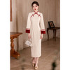 LSB3232 复古白色旗袍年轻款2024新款改良新中式素雅减龄加绒冬季修身长袖 商品缩略图3