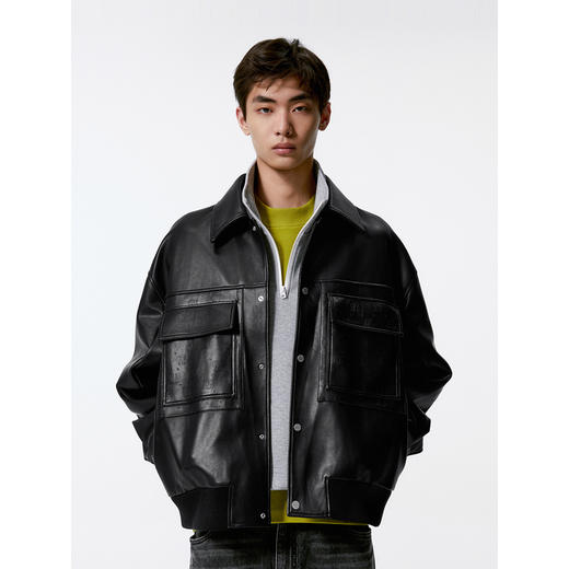 GXG男装  压花大口袋pu夹克男外套  秋热卖夹克 G24X213056 商品图4