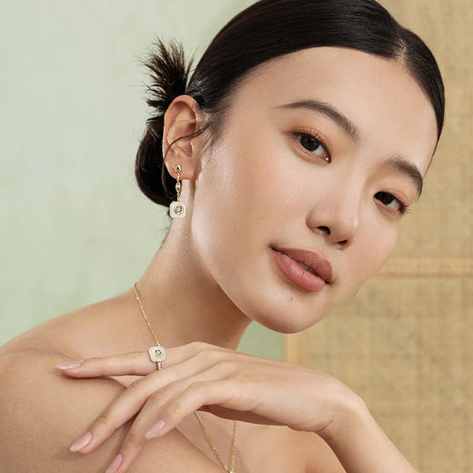 Fanci范琦×宫主福满平安扣耳环凝脂白925银和田白玉新中式小众感 商品图3