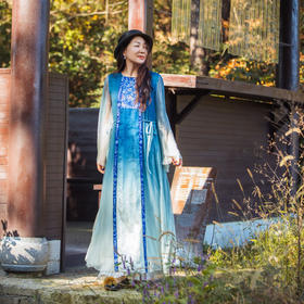 【林栖设计小店】月华真丝罗马面裙连衣裙渐变多色复古绣花修身2025春季新品长裙女1951156