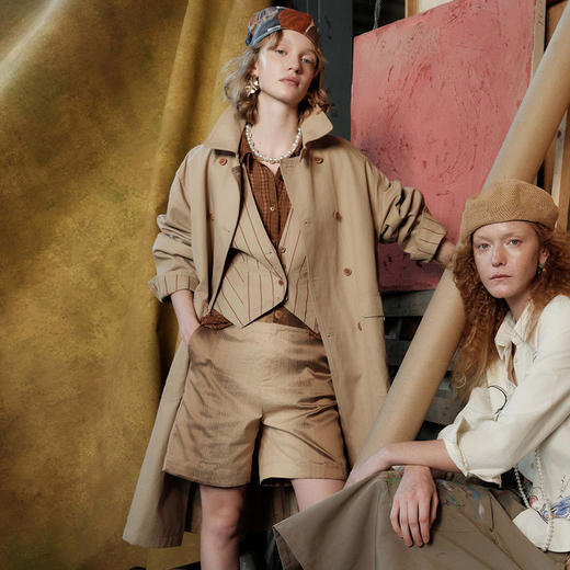 谜底两面穿风衣外套女2025春新品通勤风复古印花双排扣251ME0076 商品图0