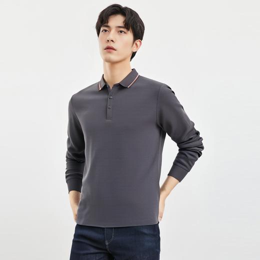罗蒙男士春秋华夫格含桑蚕丝polo衫男长袖t恤男舒适男士t恤 商品图4