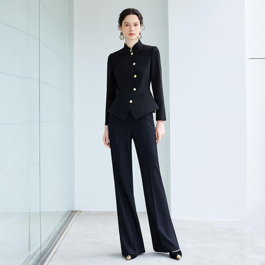 IWY/中式立领西装套装女士职场正装阔腿裤2025新款公务员黑色工装CP2196 商品图1