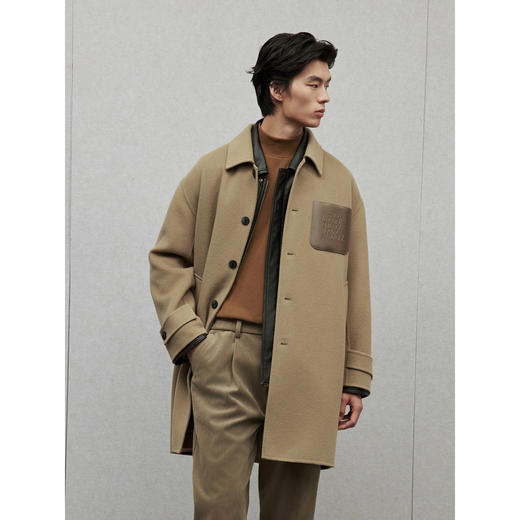 GXG男装 多色pu皮口袋设计时尚长款羊毛大衣外套 24冬季热卖G24D264003 商品图2