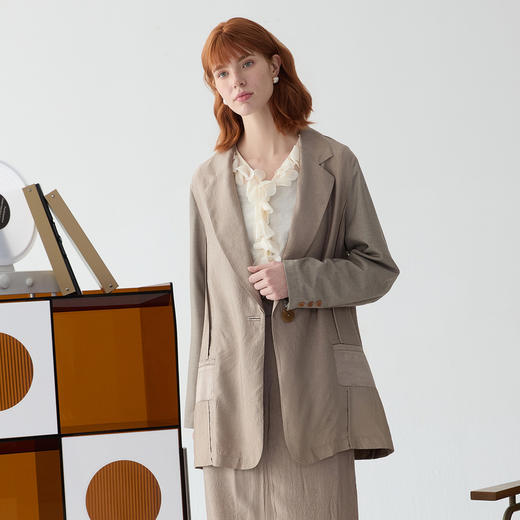 谜底西装外套女2025春季新品通勤风大廓形时尚醋纤西服251GW0110 商品图0
